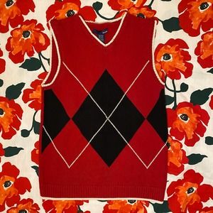 Basic Editions Women Red Black WHITE Sweater Vest Size 14/16 (LARGE)